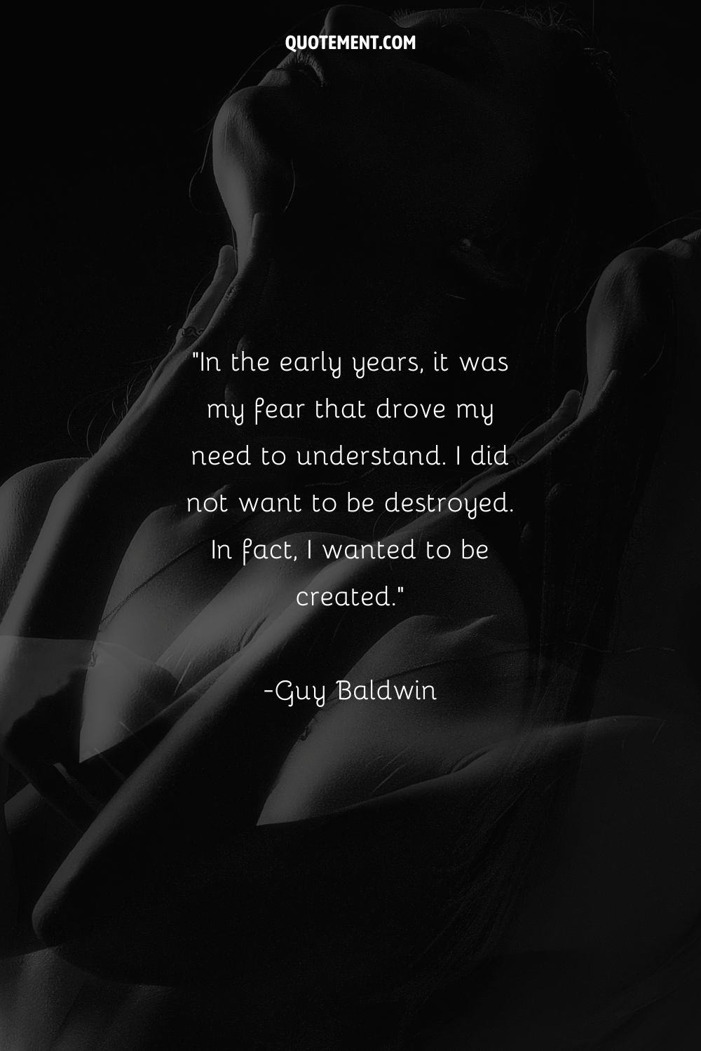 black and white image of a woman representing a quote by Guy Baldwin