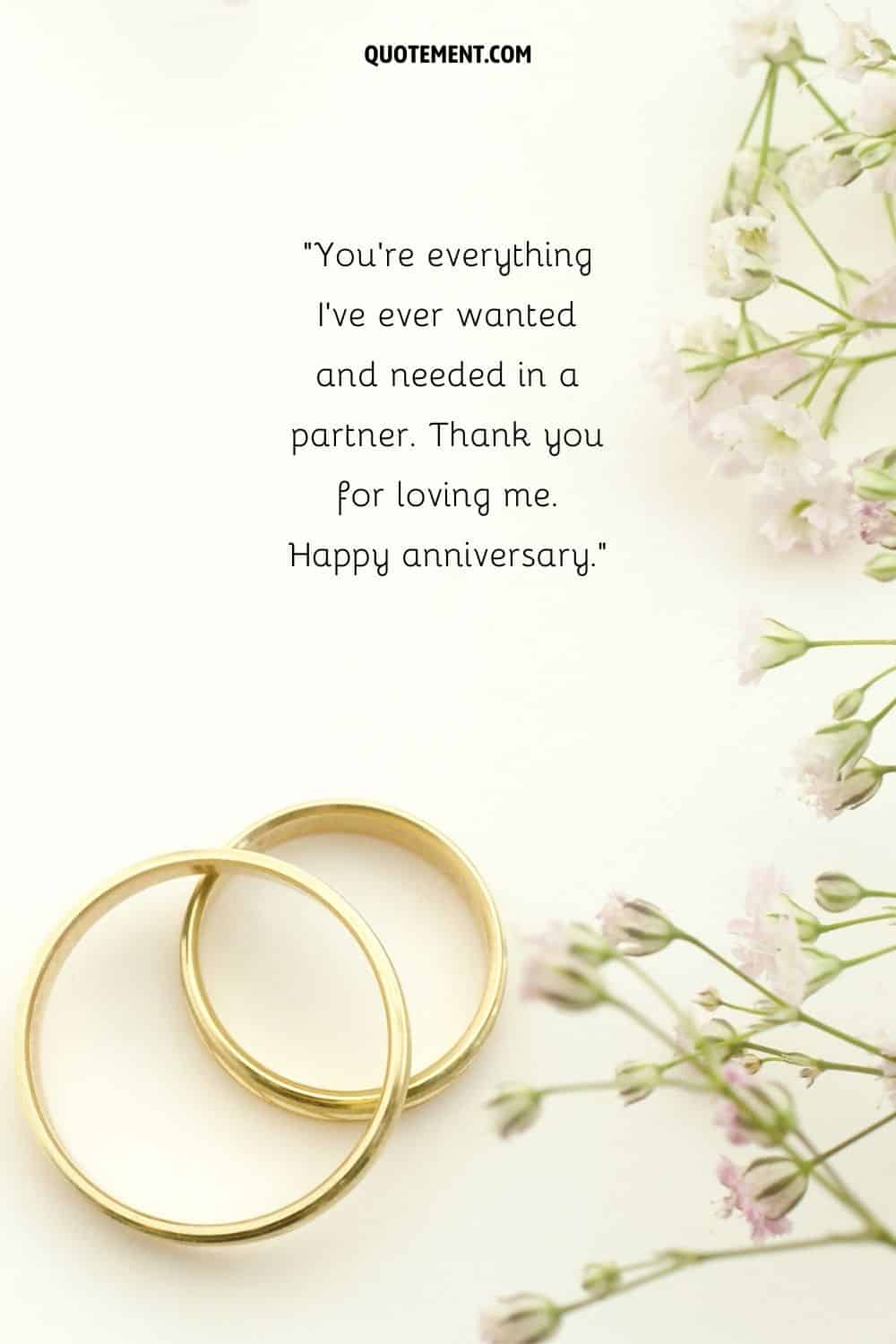 golden wedding rings representing wedding anniversary quote for wife