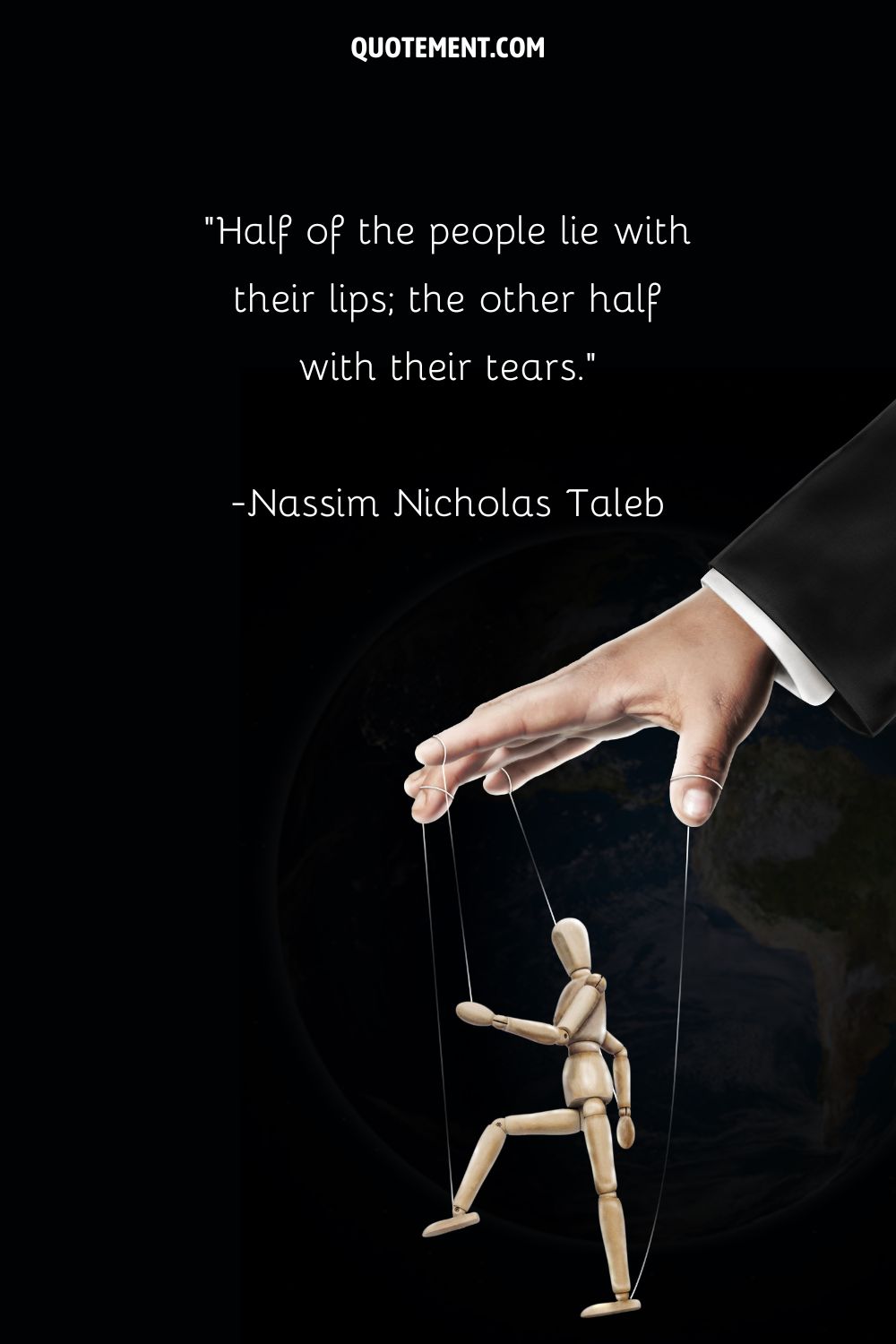hand holding a marionette representing quote on manipulation