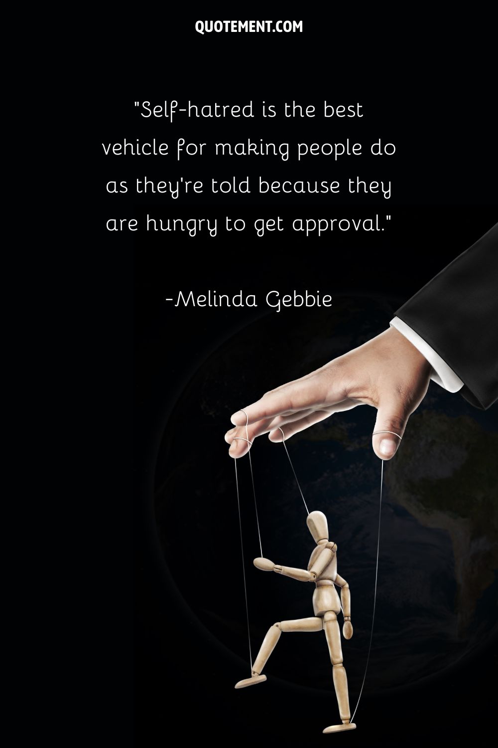 image of a marionette representing quote on self-hatred and manipulation