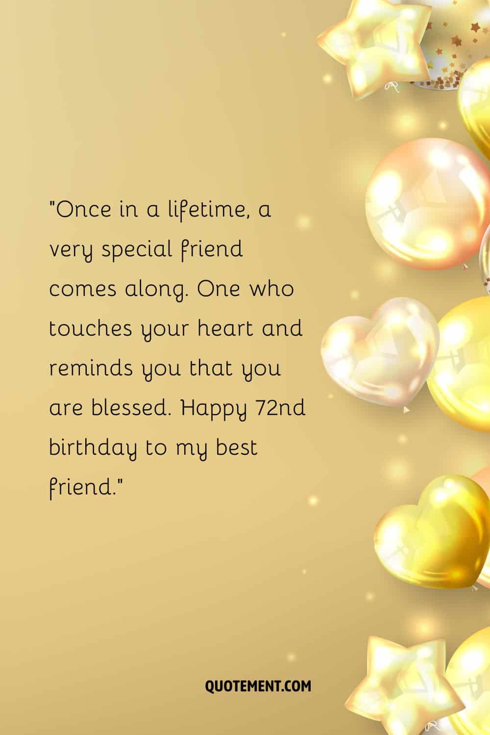 globos brillantes que representan un deseo de 72 cumpleaños para un amigo