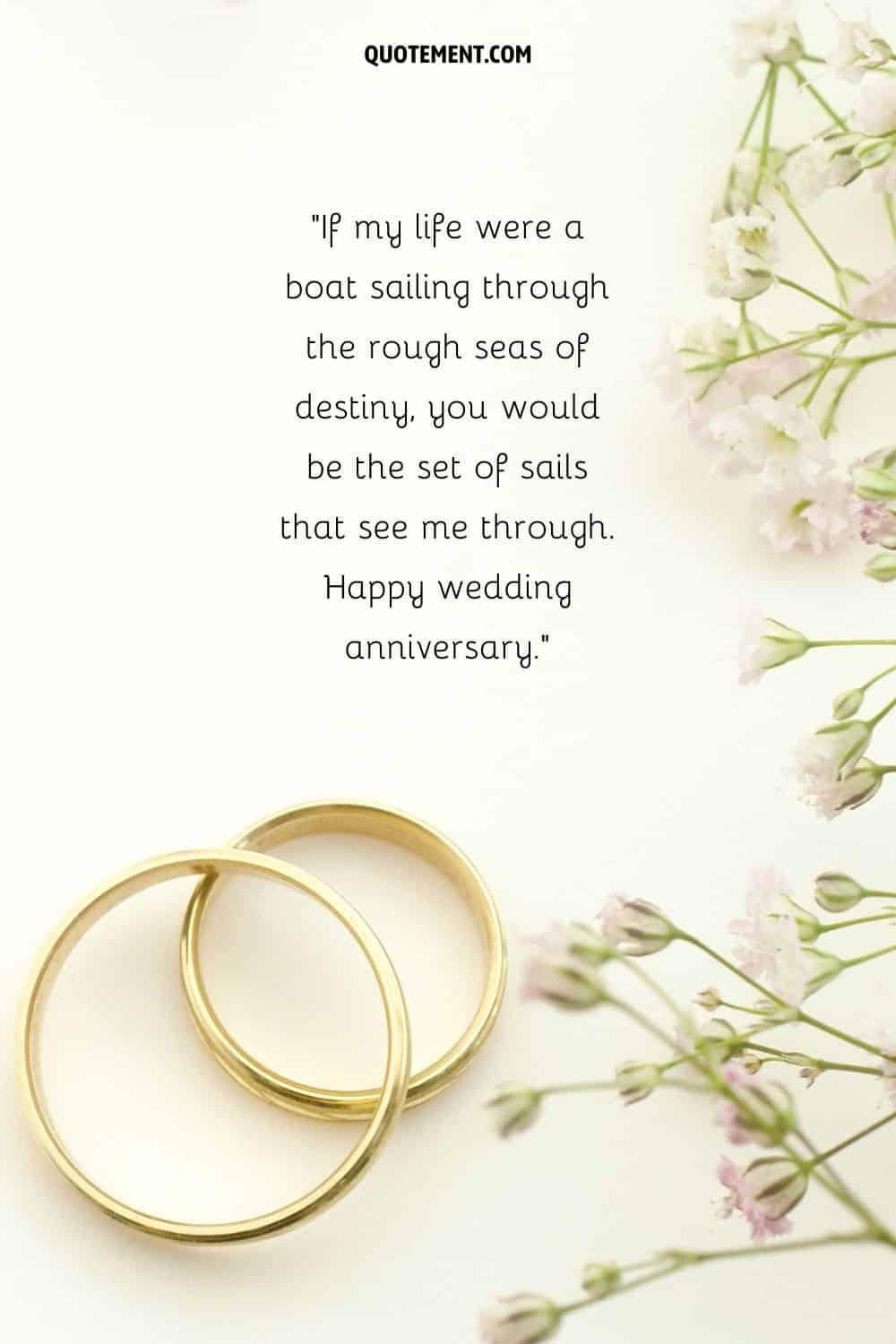 wedding rings for him and her representing happy wedding anniversary quote for wife