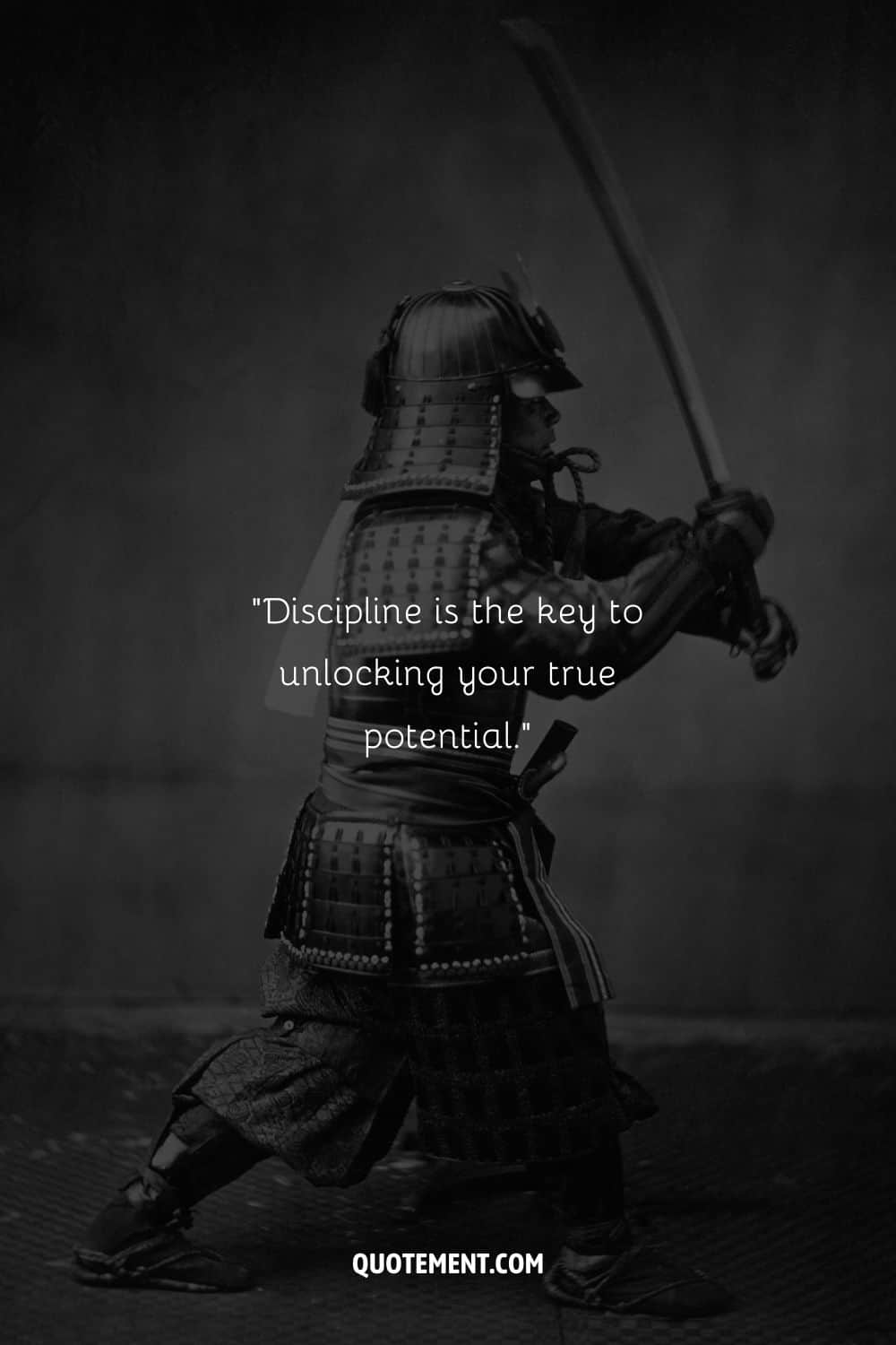 A black-armored samurai with his katana representing samurai sword quote