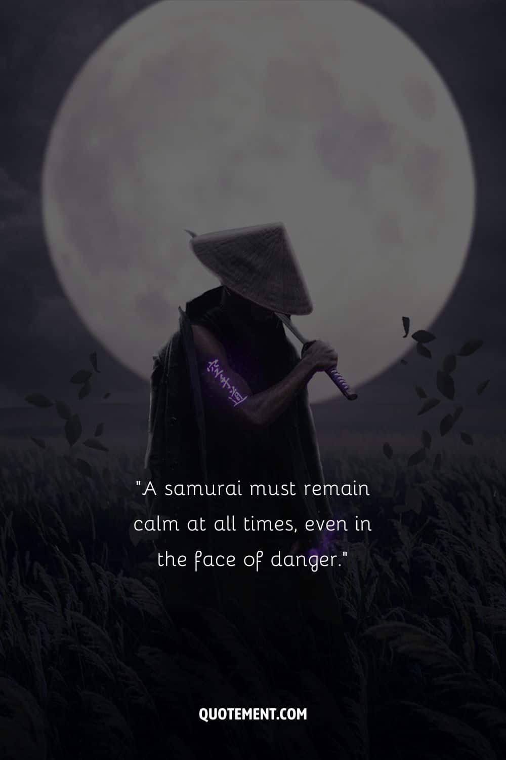 A lone warrior embraces radiance of the full moon representing badass samurai quote