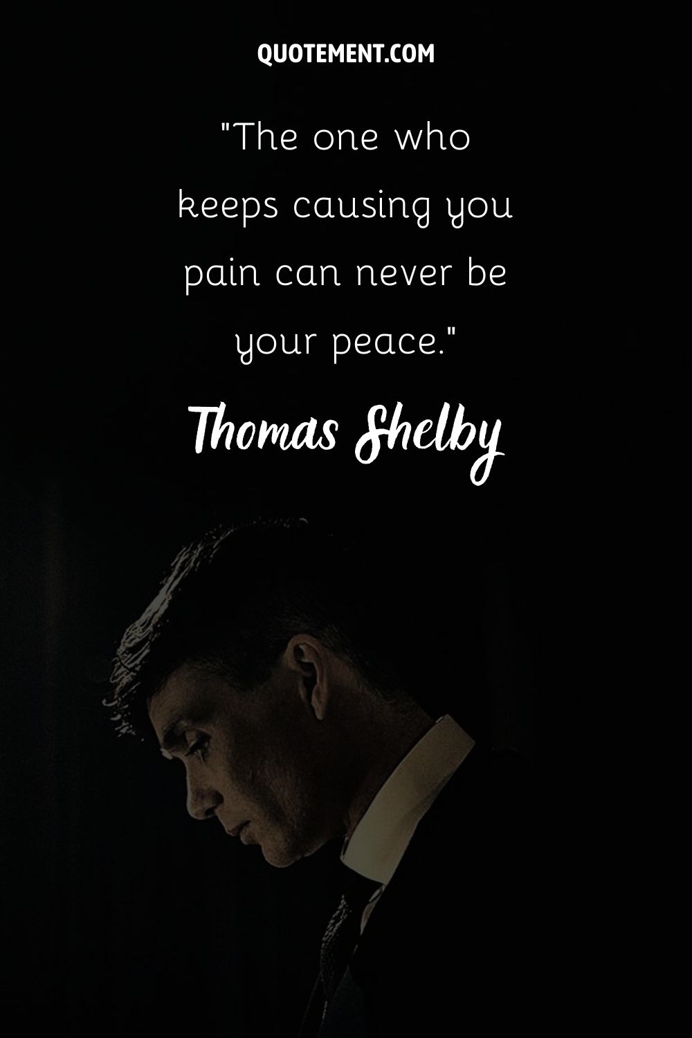 Cillian Murphy in a Peaky Blinder suit gazes downward representing thomas shelby quote about love
