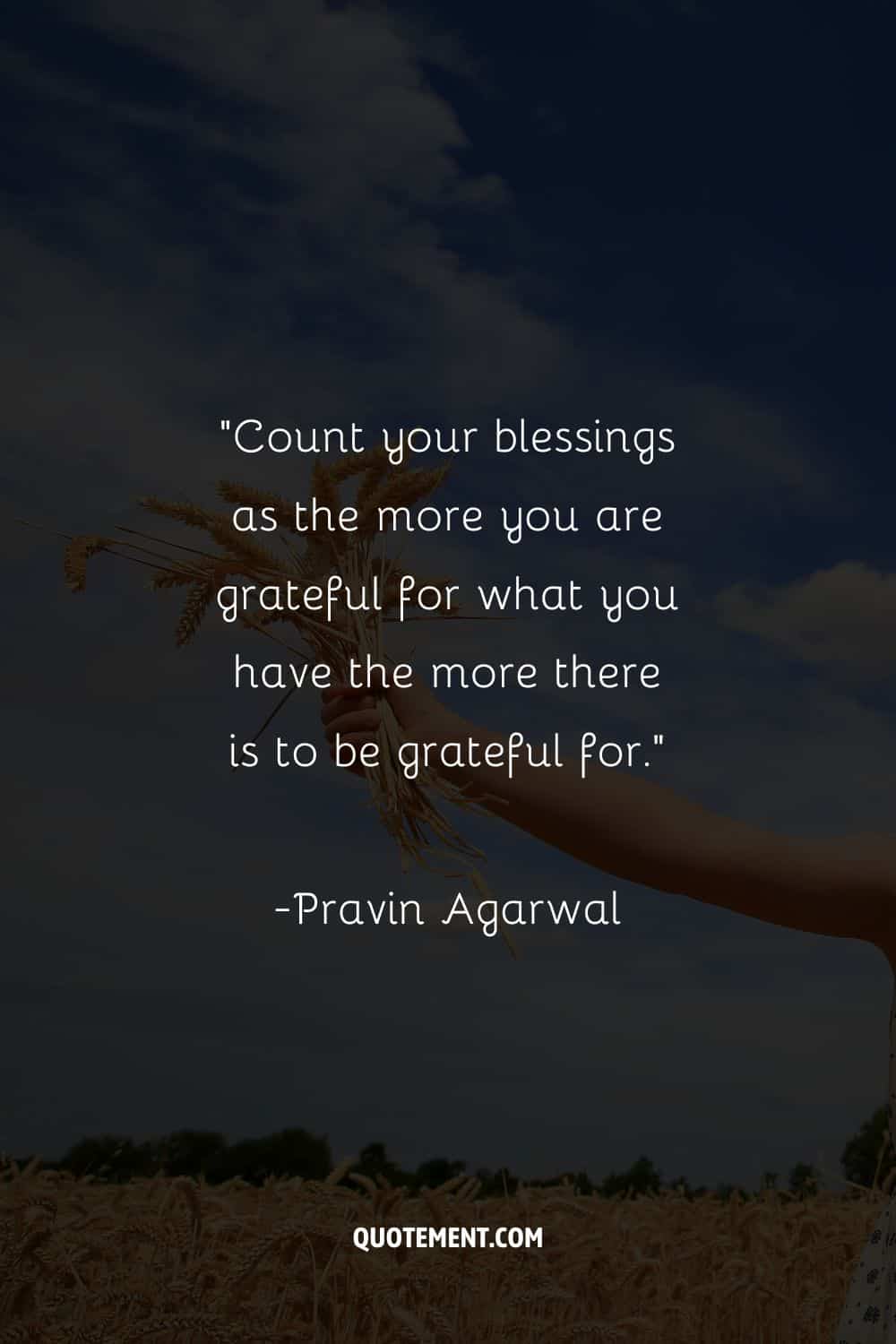 “Count your blessings as the more you are grateful for what you have the more there is to be grateful for.”