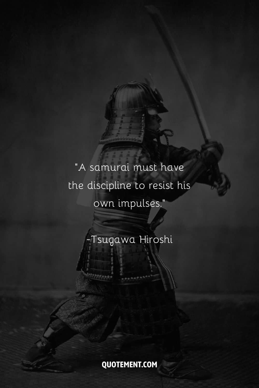 Fierce samurai wielding his sword representing samurai warrior quote