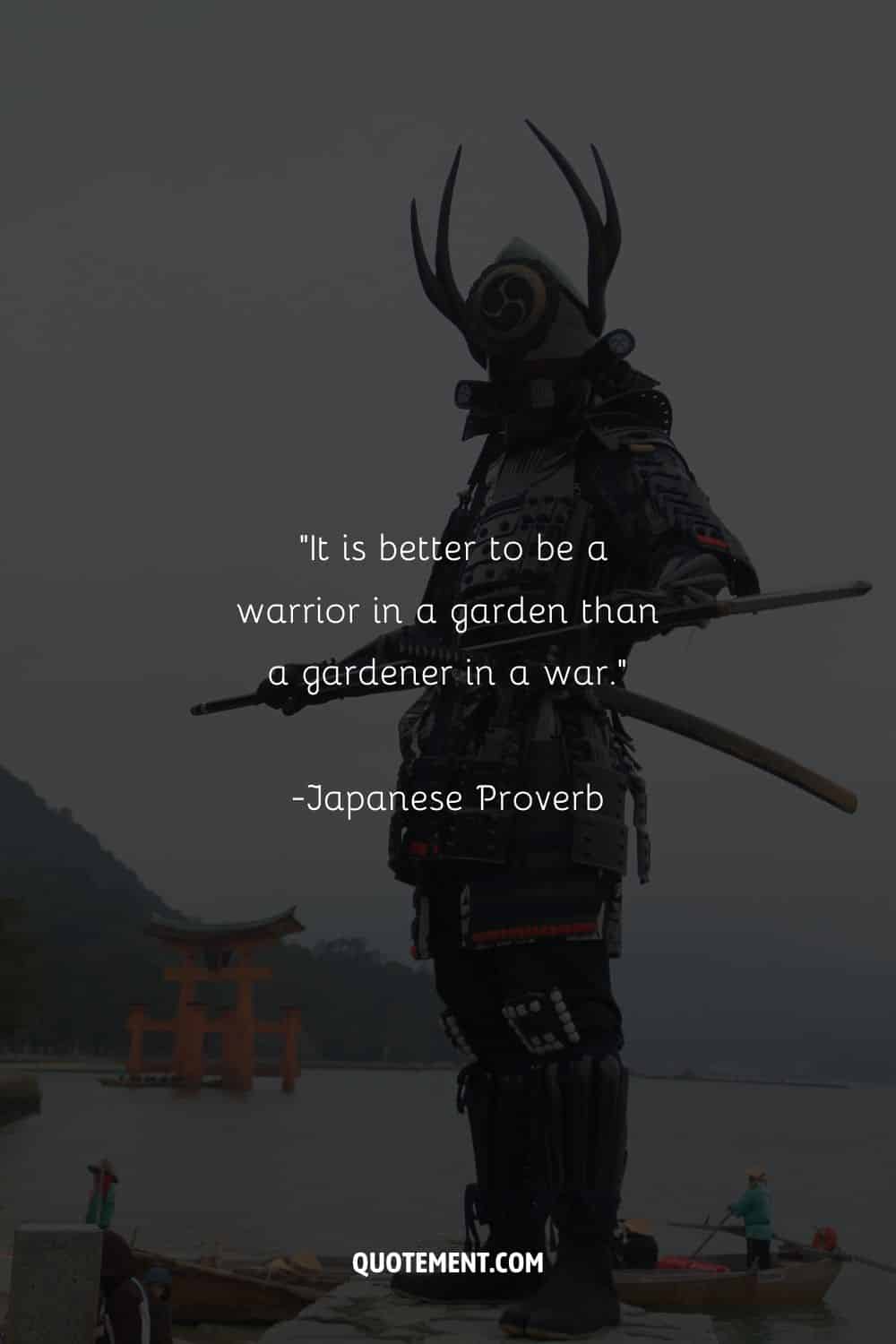 Formidable samurai warrior clad representing samurai proverb