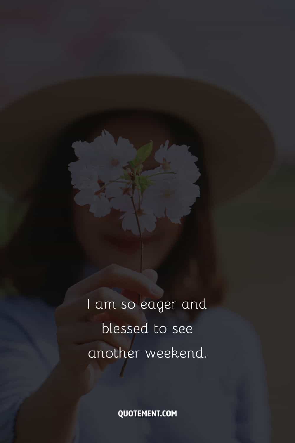 Girl with a hat holding flowers in her hand image representing affirmation for the weekend