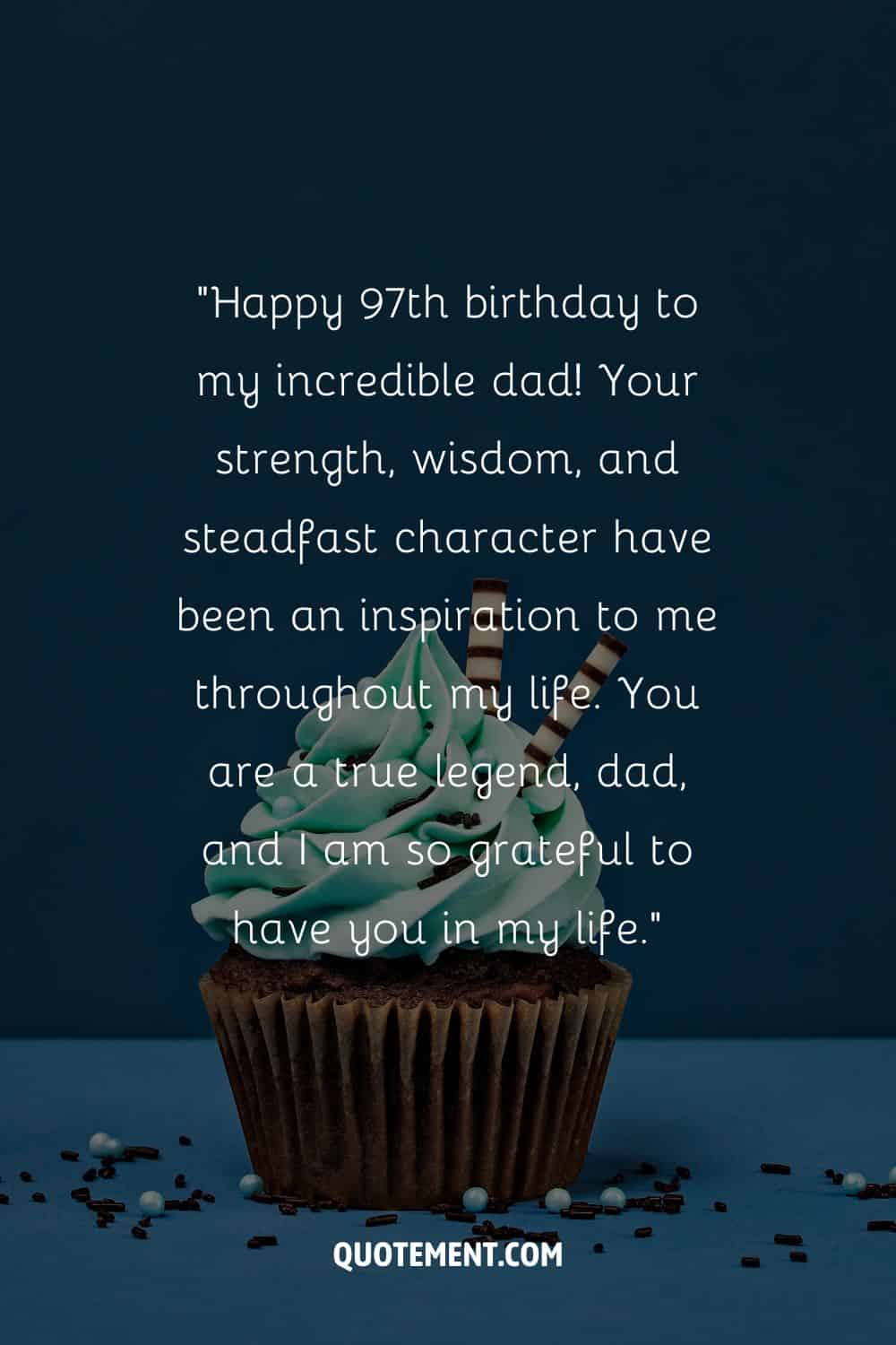Heart touching message for a dad's 97th birthday and a cupcake in the background, too
