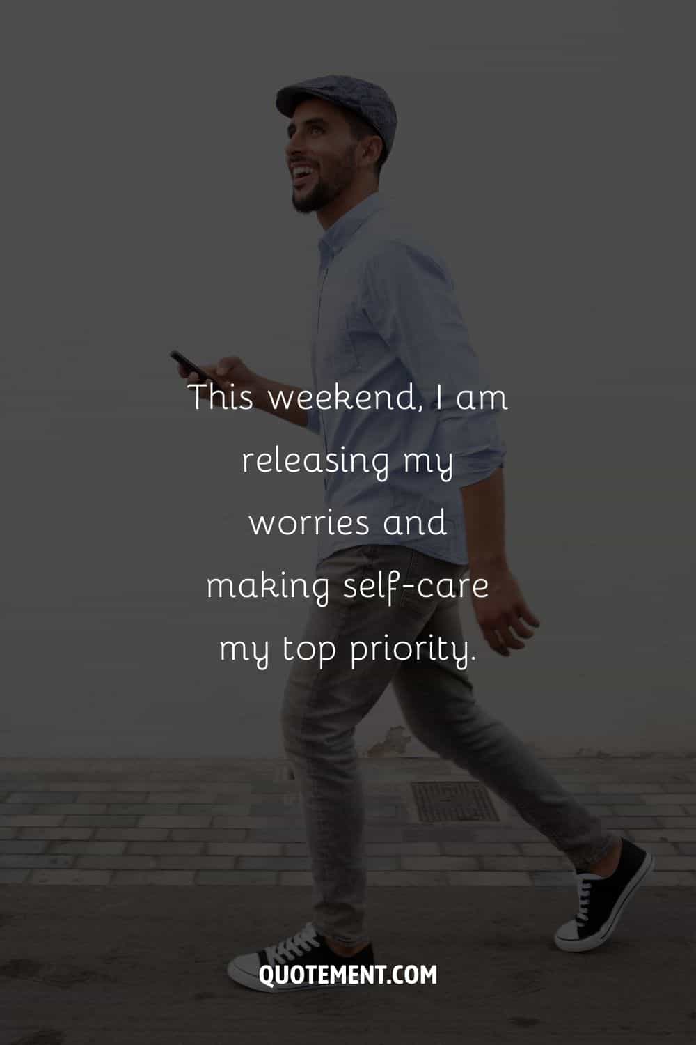 Image of a cheerful man walking representing self-care affirmation.
