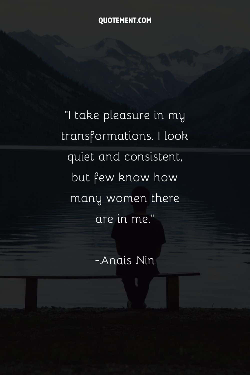 Image of a person sitting peacefully by the water represenitng Anais Nin quote