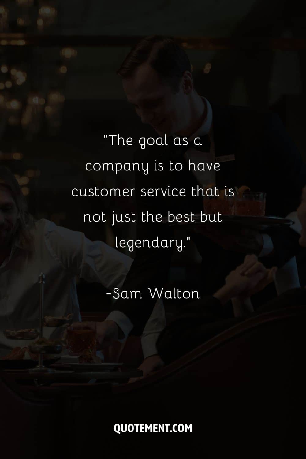 Image of a waiter serving people representing a good service quote.
