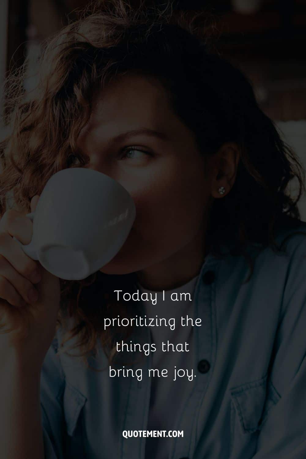 Image of a woman drinking from a cup representing Saturday affirmation