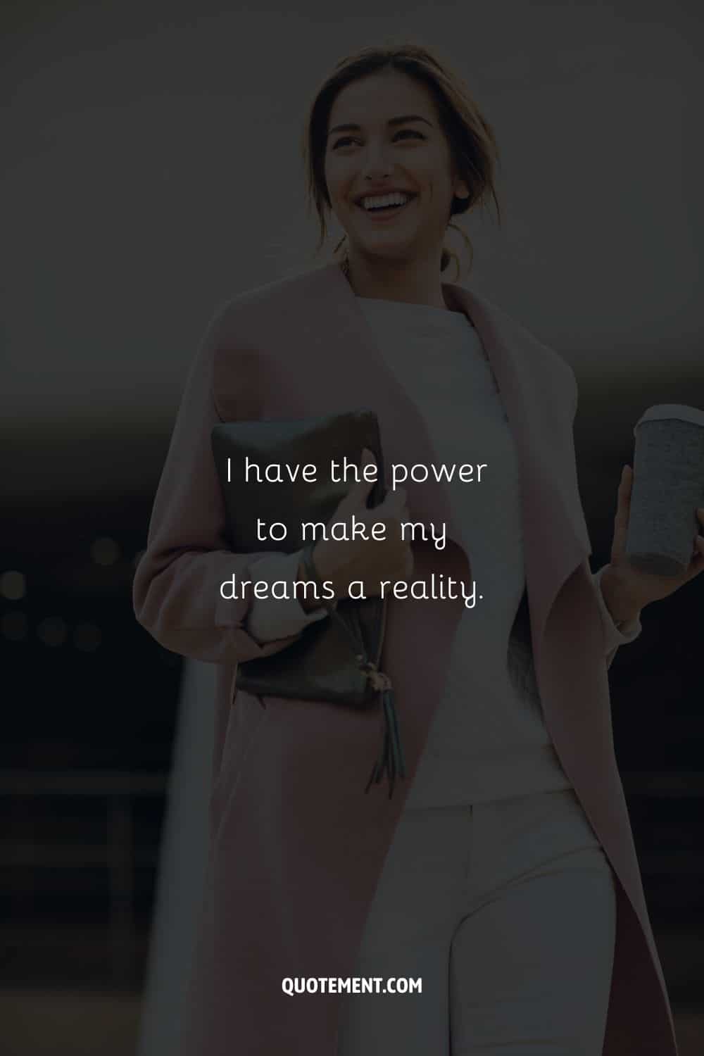 Image of a woman holding a coffee representing an affirmation for confidence
