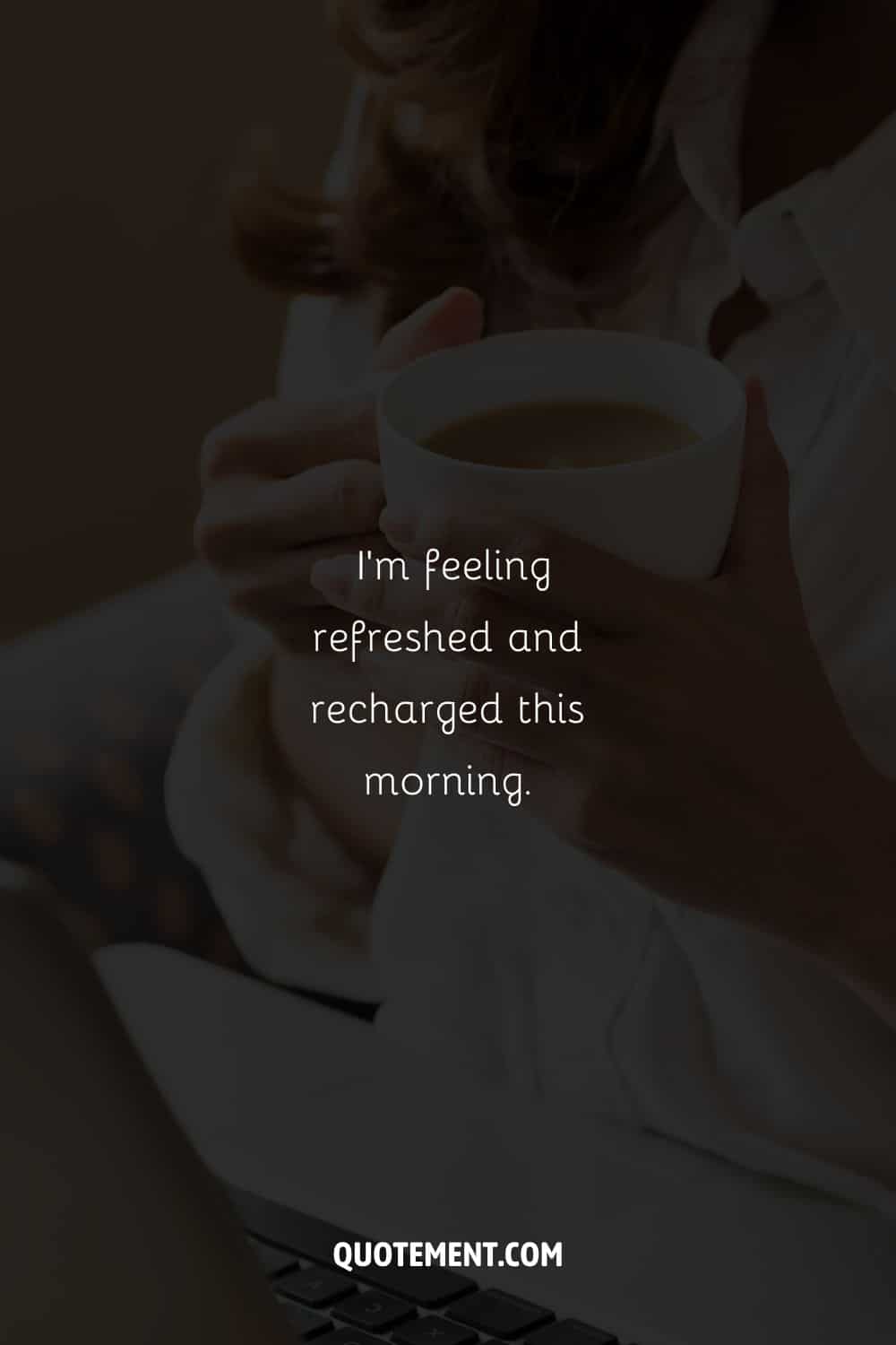 Image of a woman holding a white cup representing a Tuesday morning affirmation.
