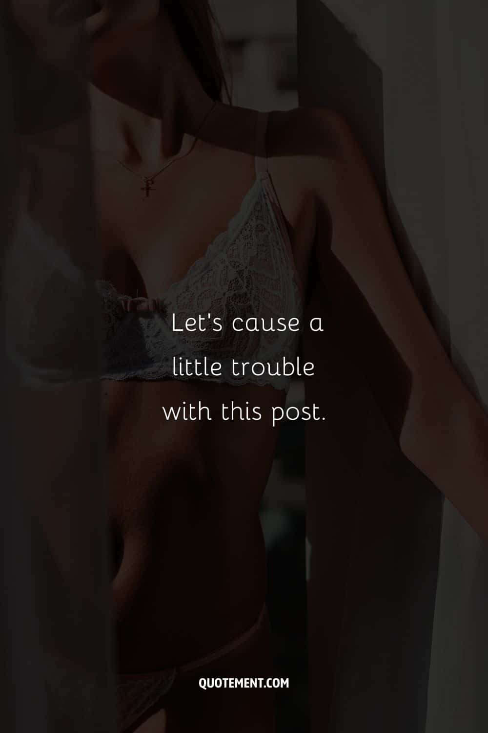 Image of a woman in white lingerie representing thirst trap caption.