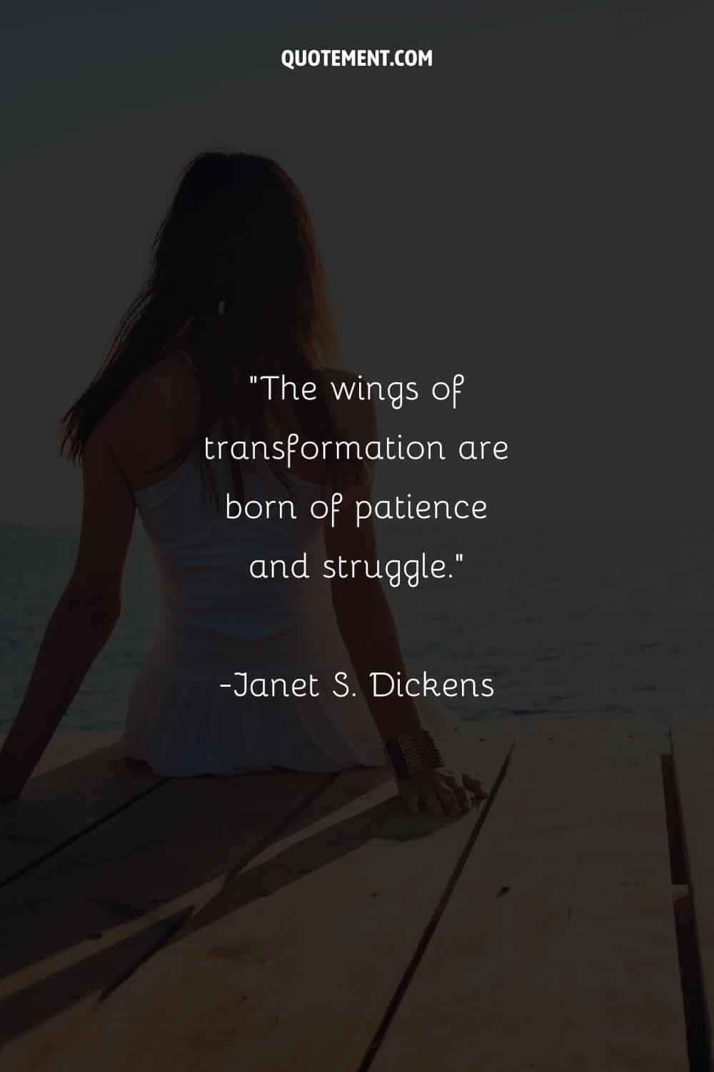 Image of a woman relaxing by serene waters representing a quote about transformation