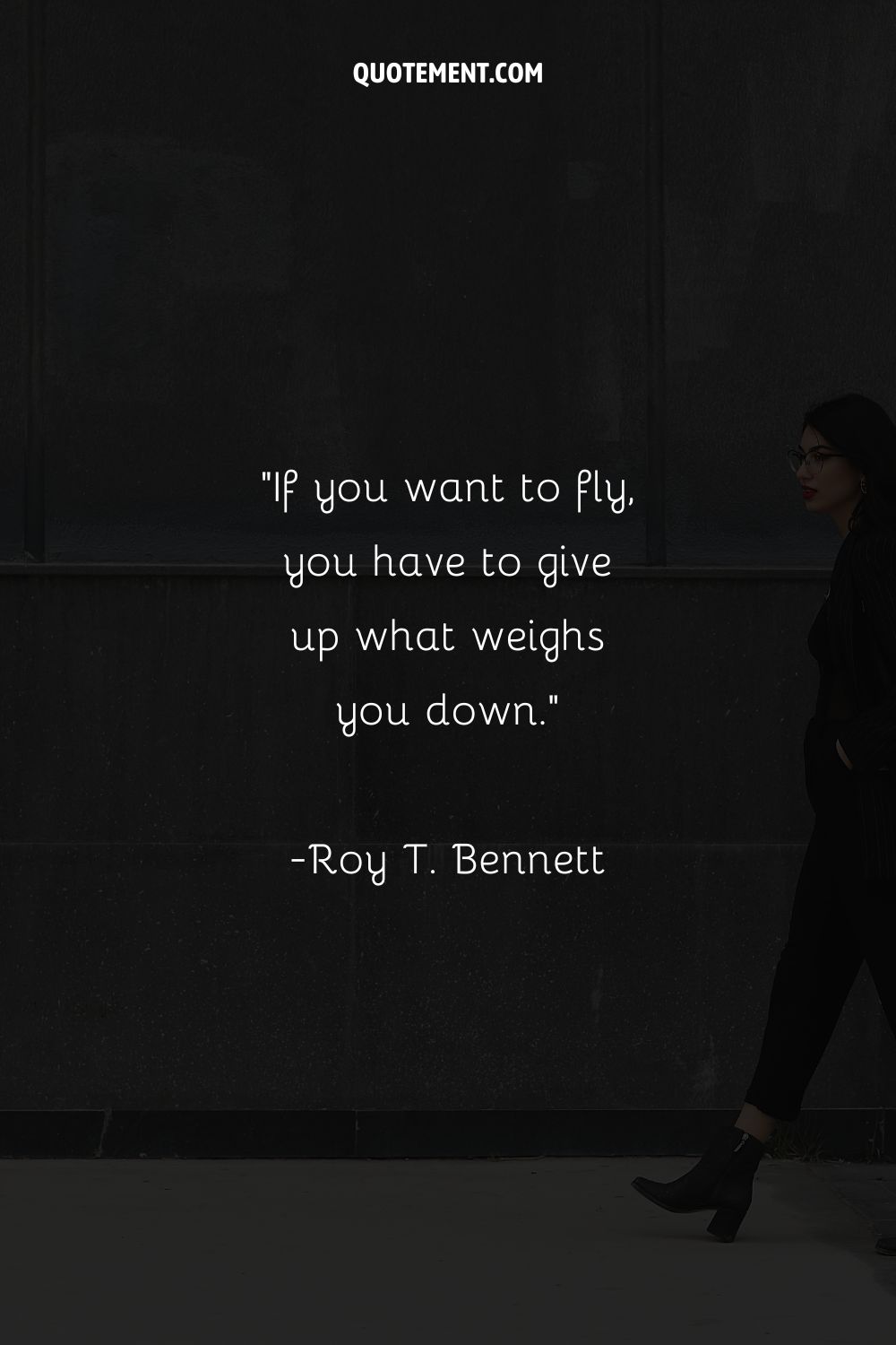 Image of a young woman dressed in black representing a quote on flying.