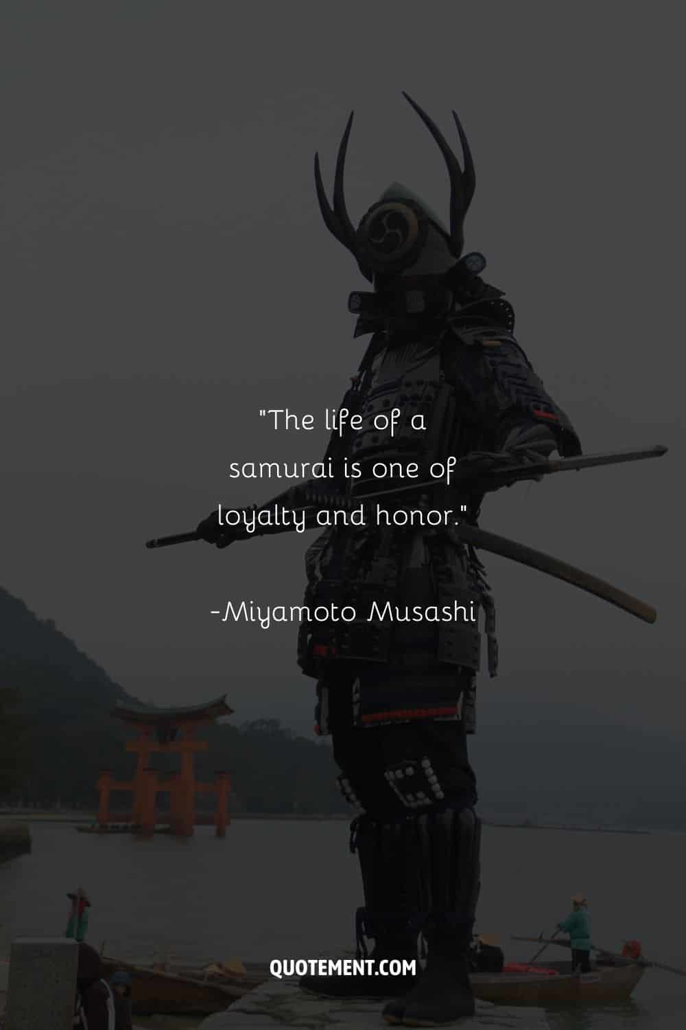 Intimidating samurai in fearsome black armor representing famous samurai quote