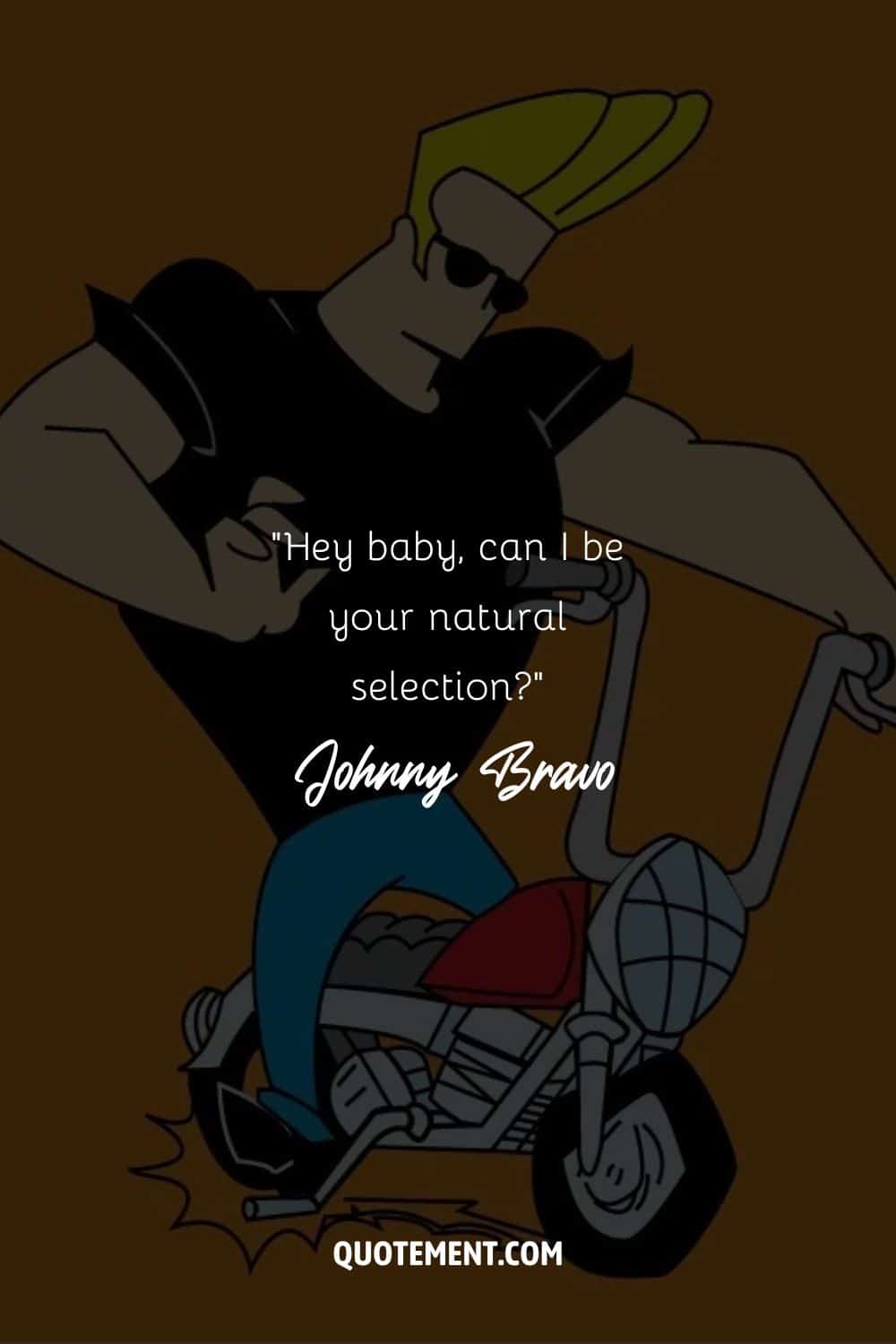 Johnny Bravo driving a small motorcycle
