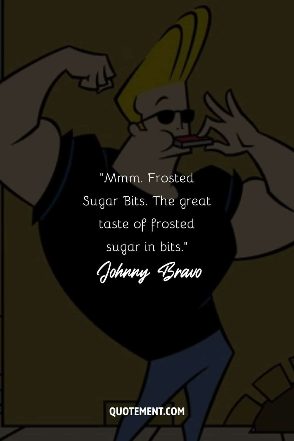 Johnny Bravo eating on the street
