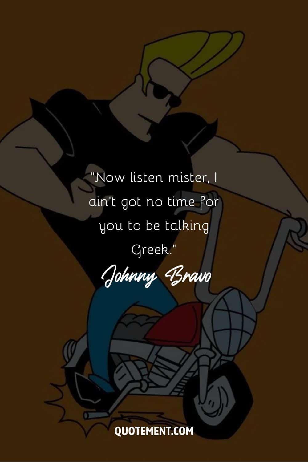 Johnny Bravo on a motorcycle
