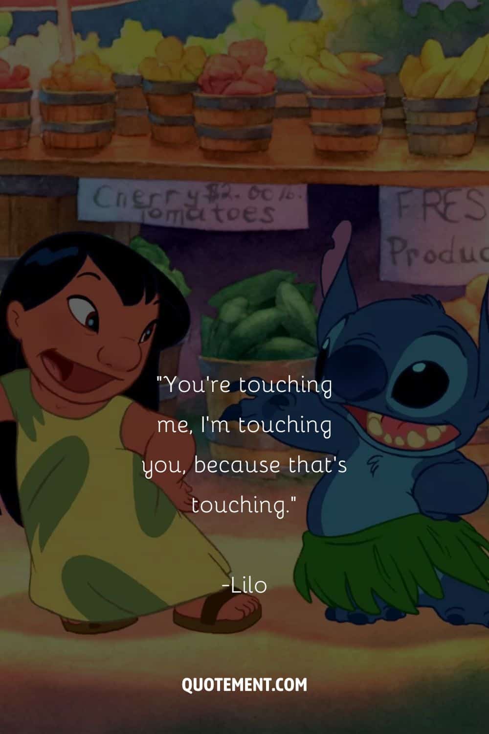 Lilo and Stitch at the fruit stand