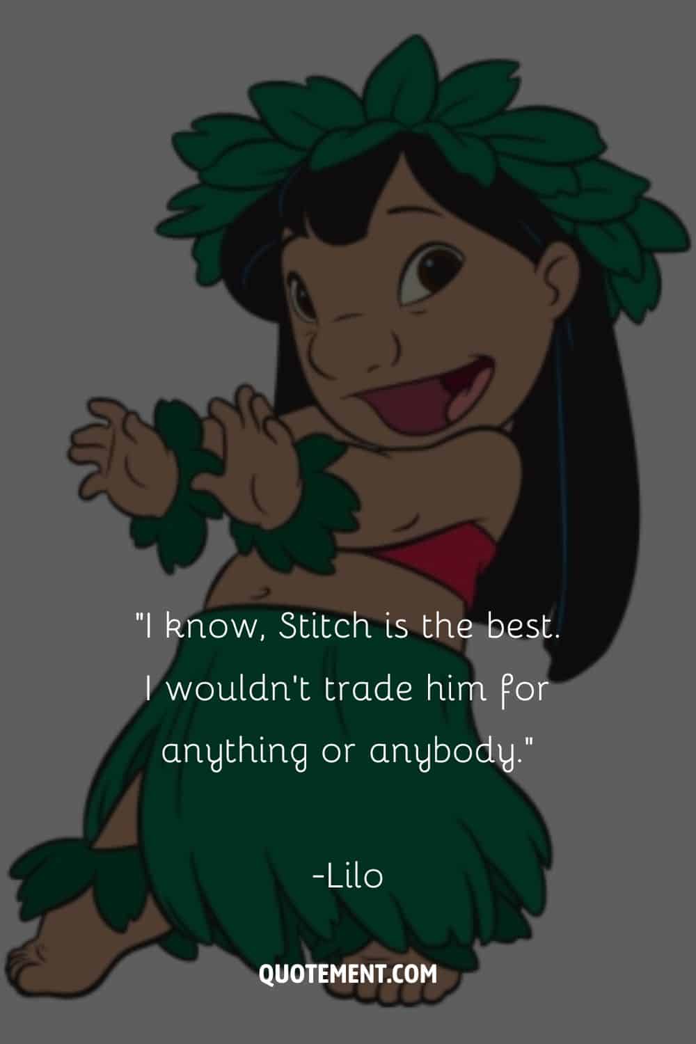 Lilo dancing in a green outfit representing the best Lilo & Stitch quote