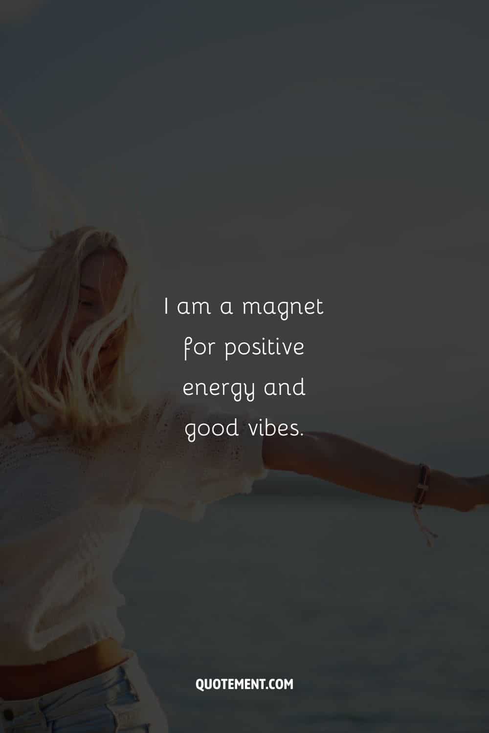Photograph of a happy woman representing an affirmation for positive energy