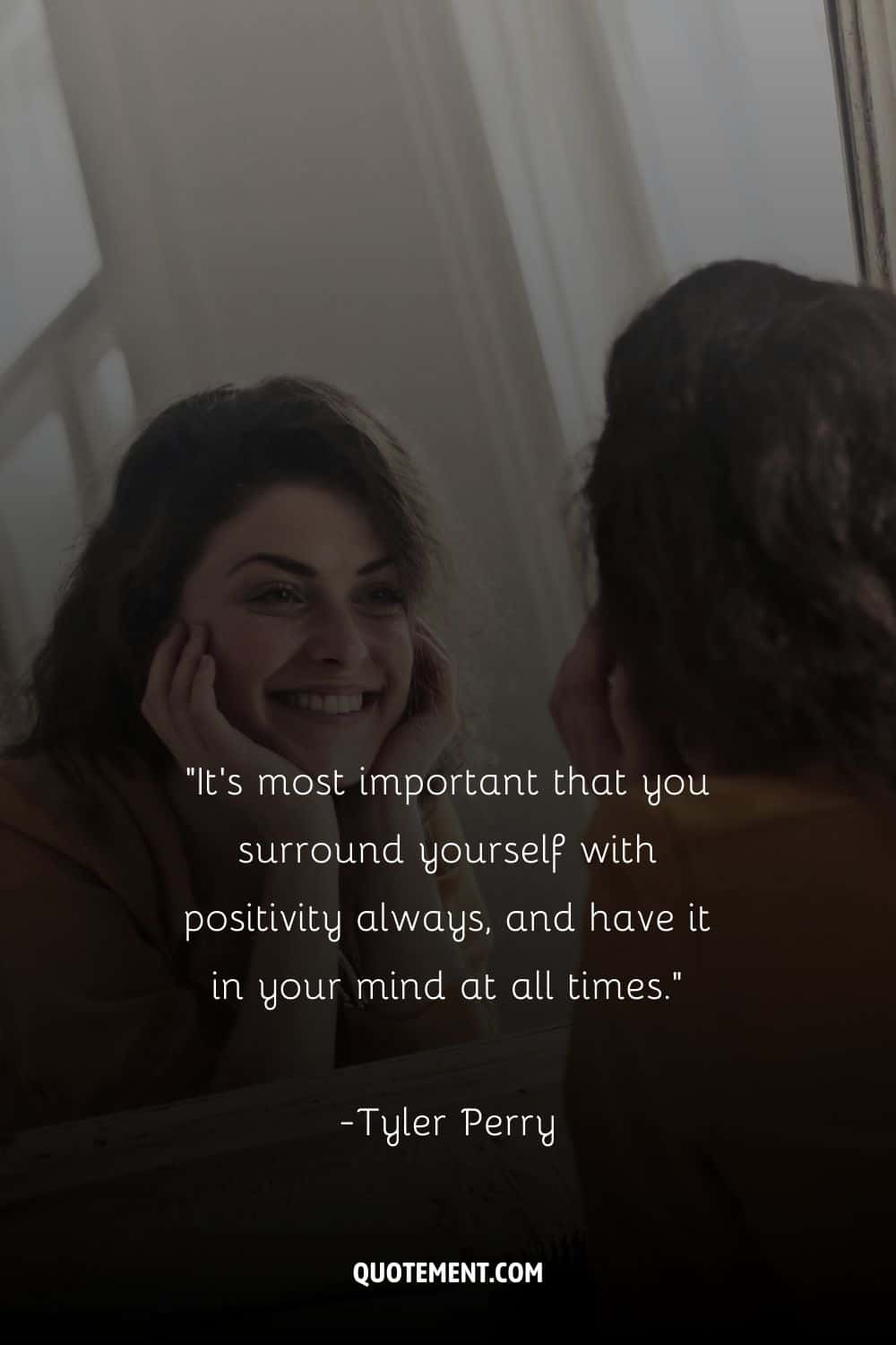 a girl embracing self-confidence while looking at herself in the mirror representing quote about positivity
