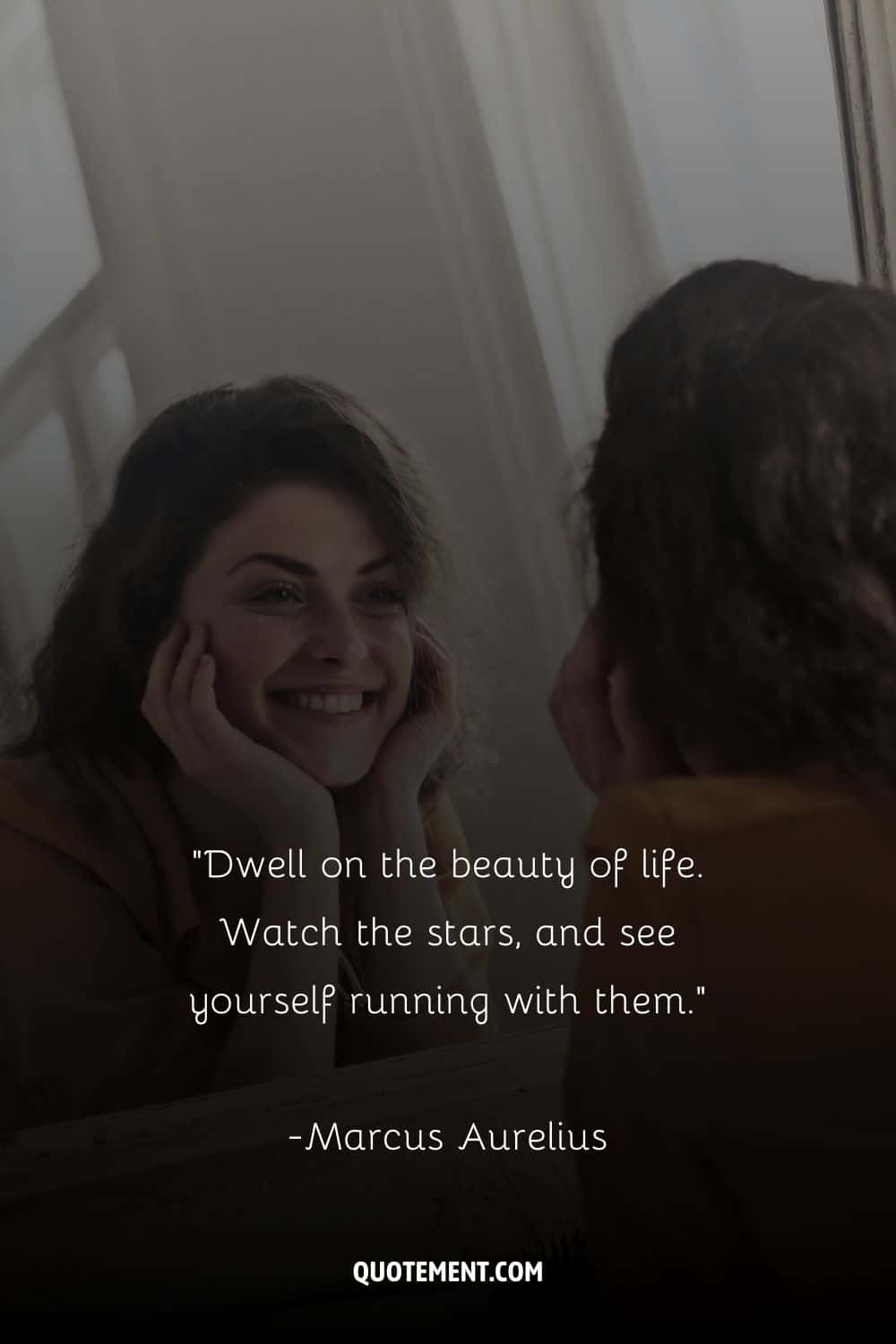a girl smiling at the mirror representing positive quote for the day
