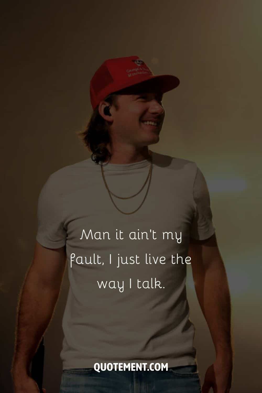 a handsome music artist with blonde hair representing morgan wallen lyric quote
