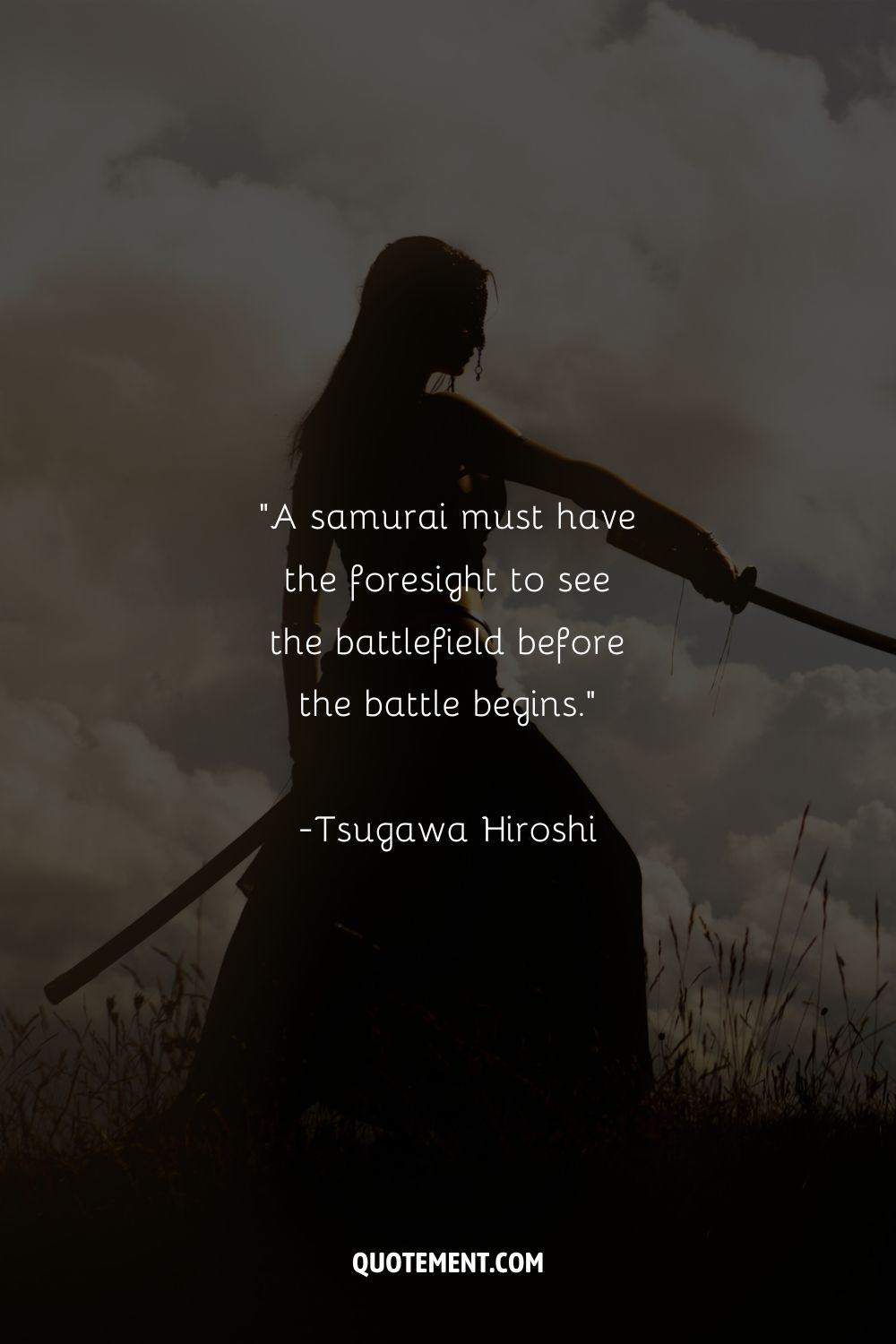 a katana-wielding female samurai representing samurai code quote