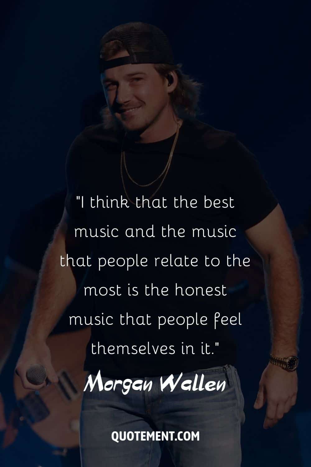 a male artist with golden necklaces representing morgan wallen quote for instagram