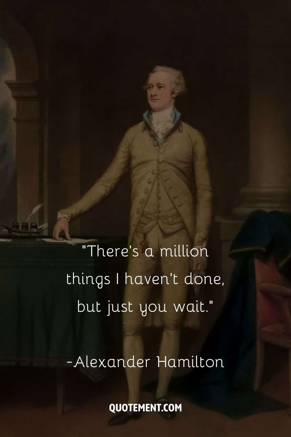 a man in a beige suit representing best quote from hamilton
