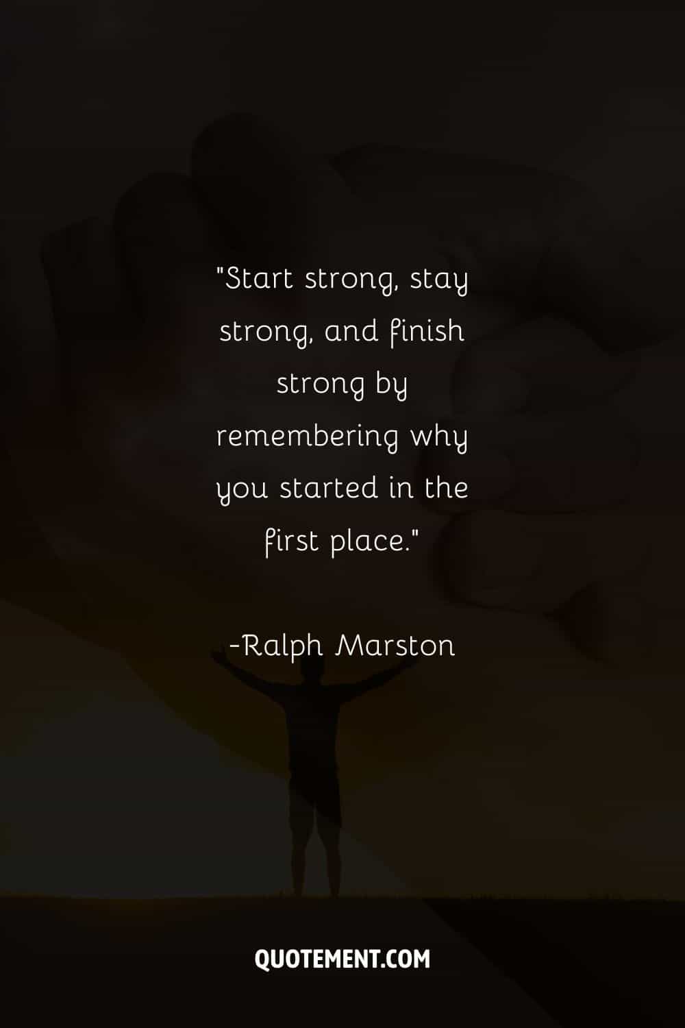 a man with raised arms and a hand-in-hand background representing stay strong quote