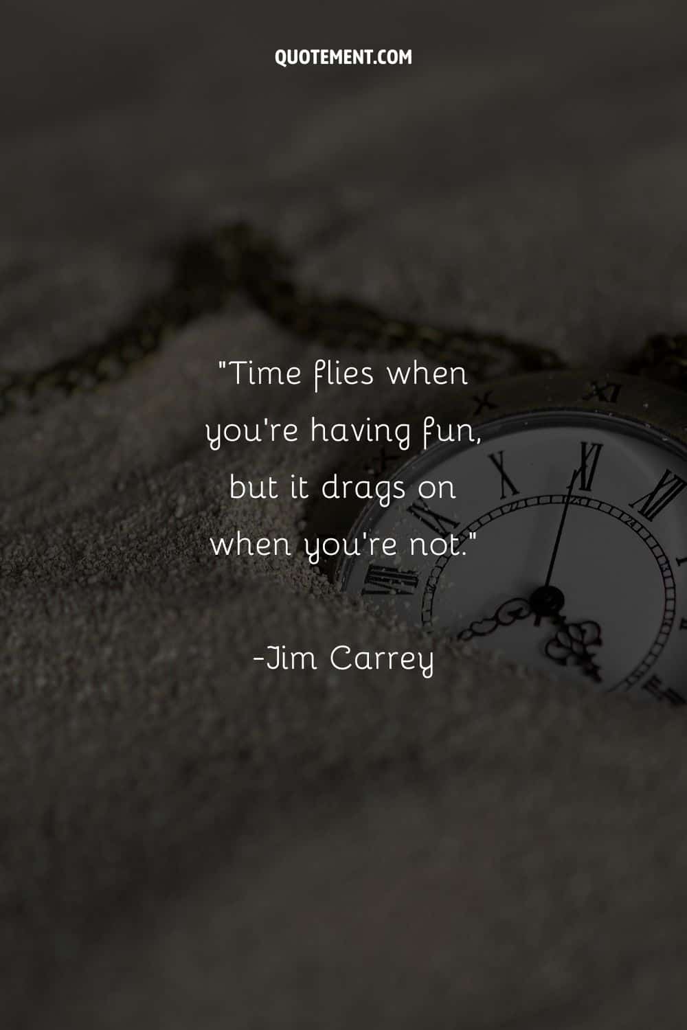 a round pocket watch in beach sand representing an insightful time goes fast quote
