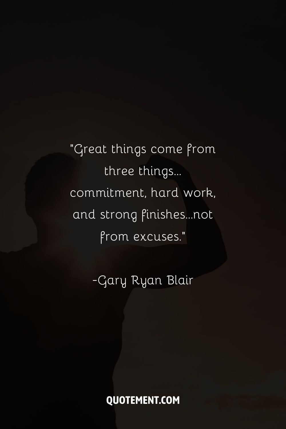 a silhouette of a man raising his arm representing motivational strong finish quote