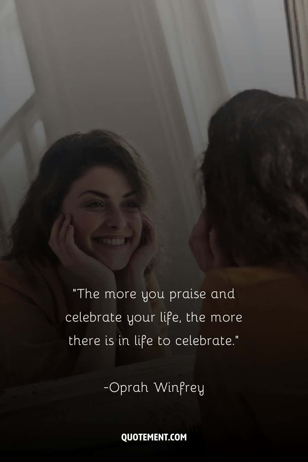 a young girl captivated by her own reflection in the mirror representing a positive daily quote
