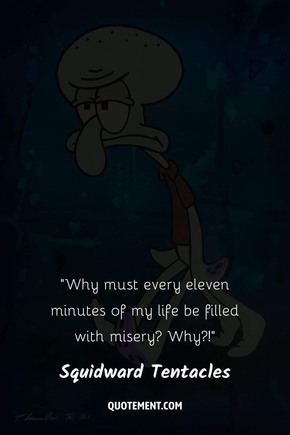 illustration of a miserable Squidward walking