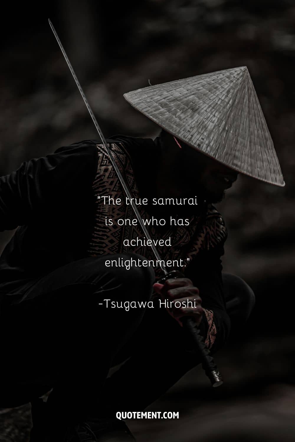 male samurai with katana on shoulder representing enlightenment quote