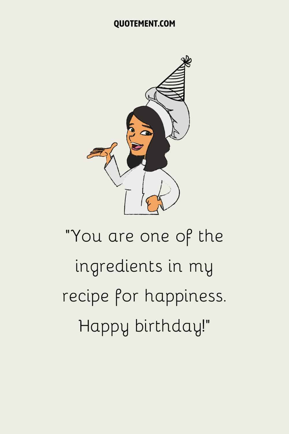 Cute illustration of a female chef representing a sweet birthday greeting for a chef.
