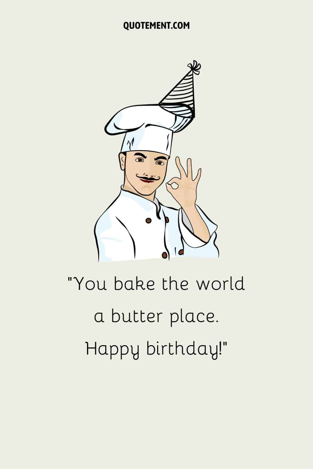 Cute illustration of a male chef representing a birthday wish for a chef.