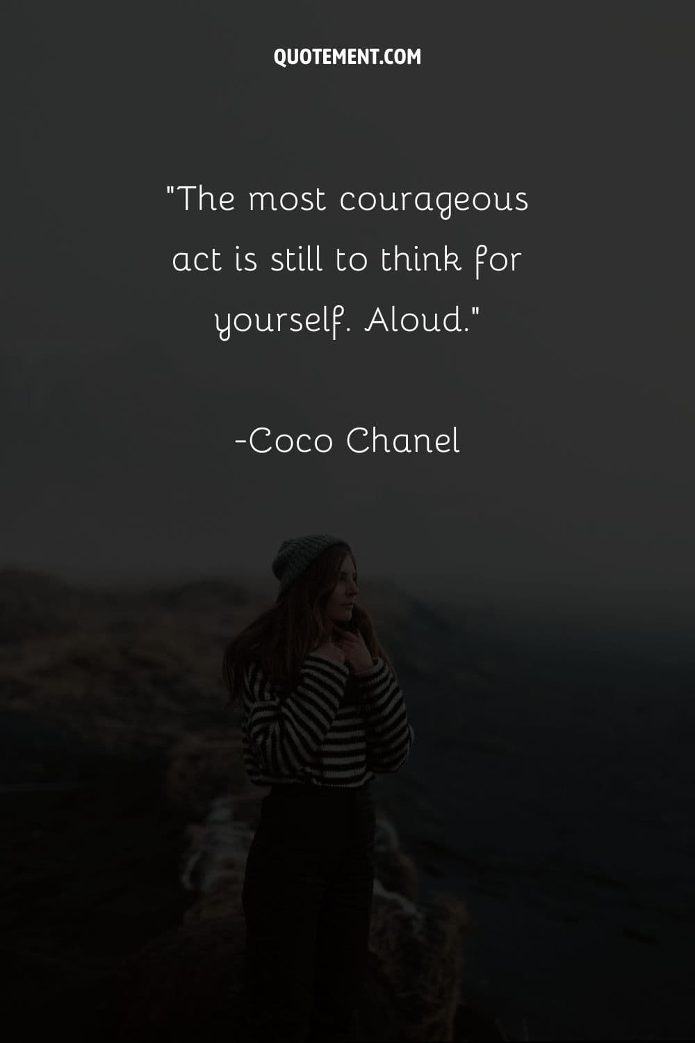 Image of a girl amidst breathtaking landscapes representing a quote about courage.