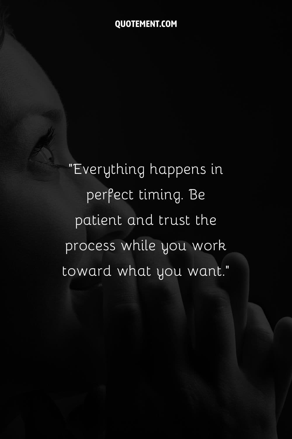 Image of a woman in prayer representing quote on perfect timing.