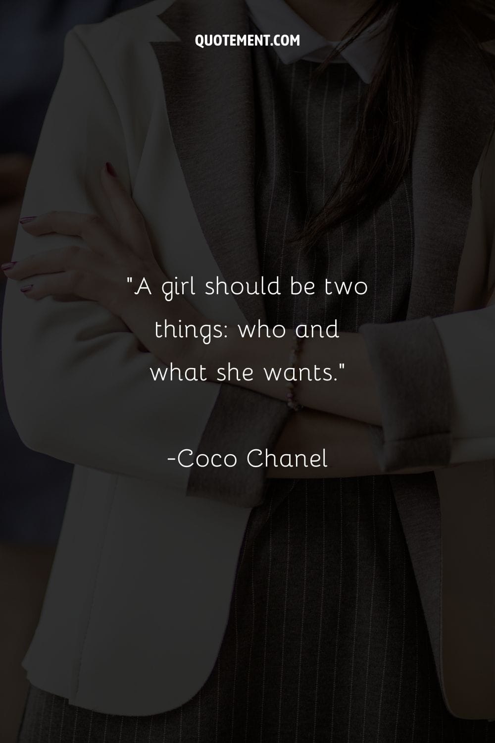 Image of a woman posing in a white suit representing sassy girl quote.