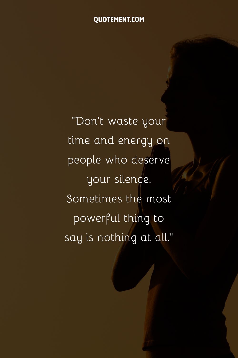 Image of a woman practicing meditation with grace representing a quote about silence.