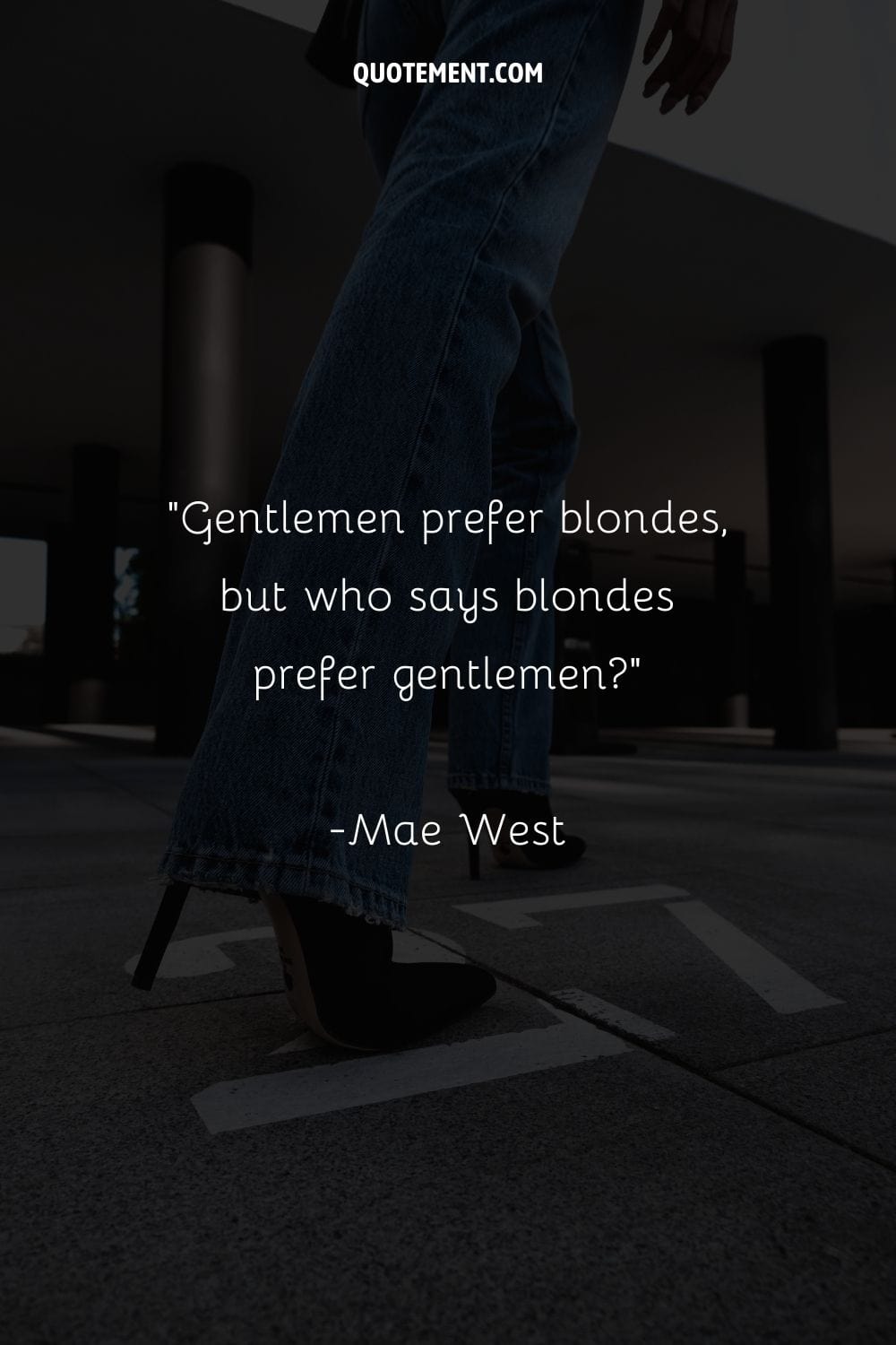 Image of denim paired with stylish high heels representing quote about blondes.