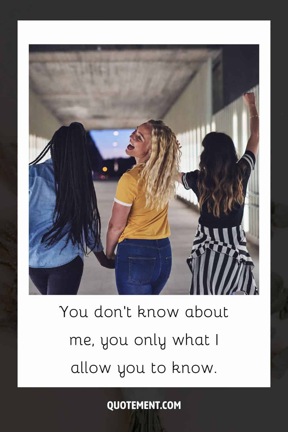 Image of three playful girls holding hands representing a cool Instagram caption.
